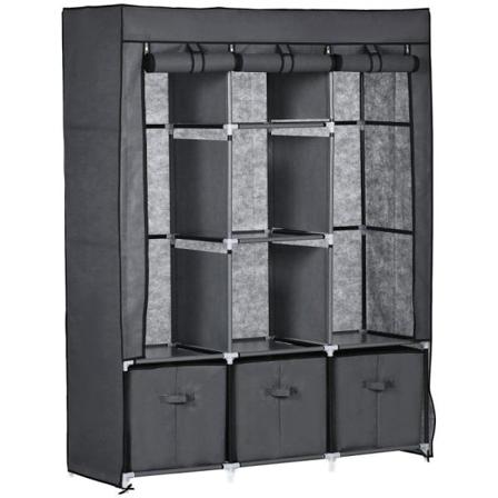 Rootz Stofgarderobe - Stofskab - Lavet af Fleece - Foldeskab - Inkl. 3 skuffer - Grå - 125 cm x 43 cm x 162,5 cm