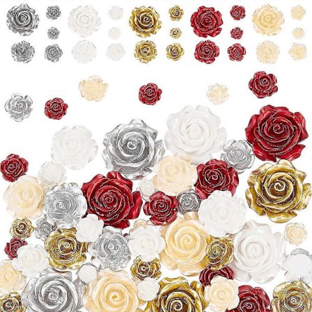 50 st Blombär 5 Storlekar Ros Cabochons Platta Baktill Blom Resin Pärlor Opaka Ros Cabochons