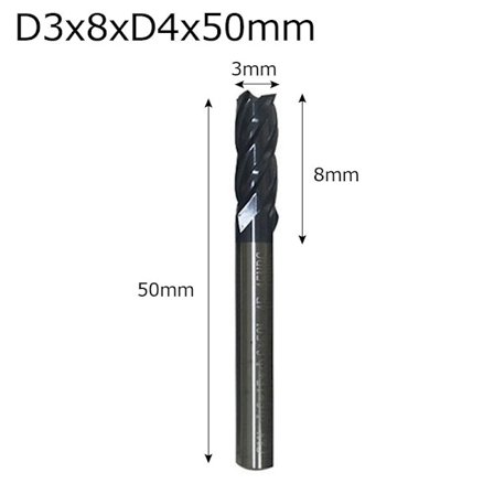 Päätyjyrsintä leikkaava jyrsin D3X8XD4X50MM