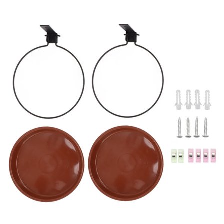 Treemontert fuglemater og badeskål med kraftig metallring for bakhageterrasse med 2 potter og 2 braketter