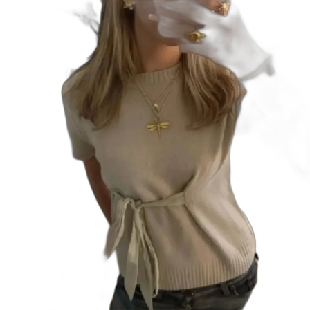 Beige stickad topp med knyt från Zara