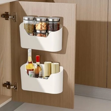 /EA/2 stk. Kjøkkenskap Oppbevaringsboks, Selvklebende Veggmontert Oppbevaringsboks, Diverseartikler Organiseringsboks, for Garderobe/Bad/Kjøleskap