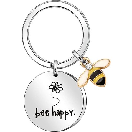 Dame nøkkelring "Bee Happy" nøkkelring nøkkelkjede (sølv), gave til