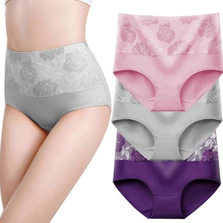 8 stk bomullstruser med høy midje, magekontroll, dametruser med rosejacquard XL{ROG}