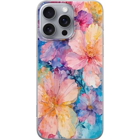 Yhteensopiva Puhelinkuori Apple Apple iPhone 16 Pro Max Vesivärimaalaus suurilla kukilla vaaleanpunaisissa, sinisissä ja keltaisissa sävyissä pehm
