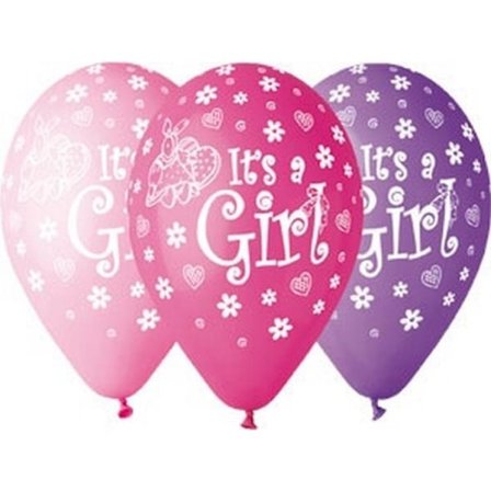 It's a Girl ballonger, 5-pack, 12 tum (30 cm)