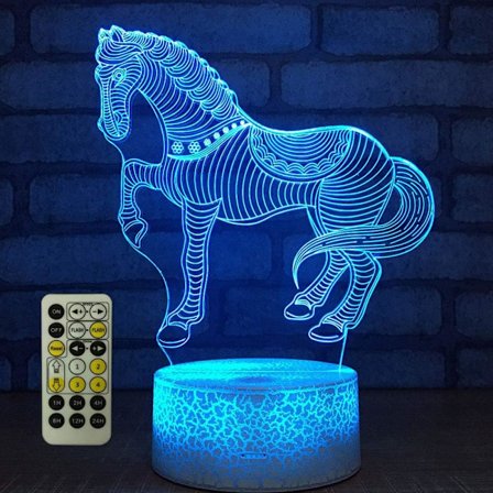 Hest Lampe 7 Farver Skiftende Optisk Illusion Lampe Fjernbetjening Berøringskontakt Timer Hest Natlys til Børn Piger Drenge Fødselsdagsgaver