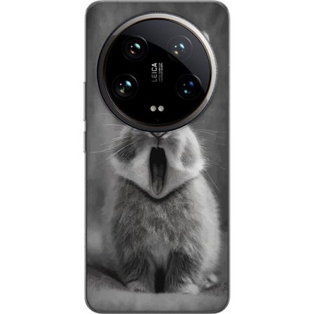 Kompatibelt Gjennomsiktig deksel til Xiaomi 14 Ultra Forlokkende svart og hvit kanin sitter forovervendt med munnen åpen som om den gjesper, noe som