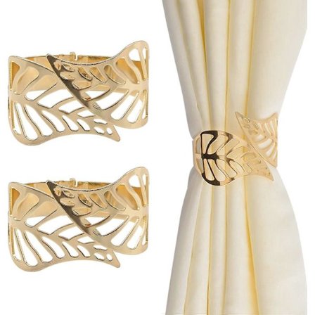 Gardinbinding, 2 Styk Kreative Metal Gardinsnorspænder Udhulet Blade Dekorativ Gardinklemmer Vindue Dekorativt Tilbehør til Hjemmekontor (Guld)