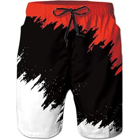 Svalkande snabbtorkande badshorts för män med sidofickor och meshfoder - L - Svart och röd