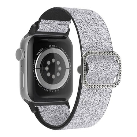 Apple Watch (45 mm) klockarmband i nylon med sömmar och strassspänne - Silver / Svart