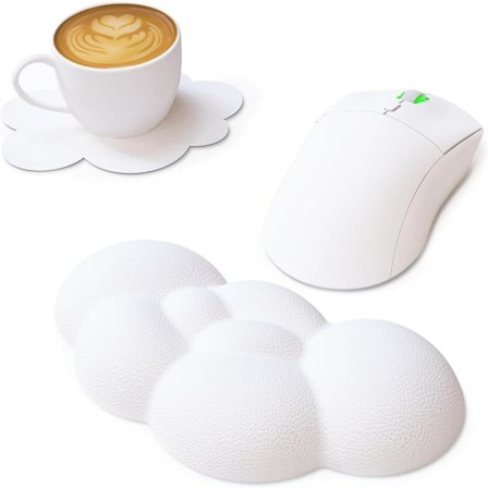 Skyformet minneskum håndleddsstøtte for datamaskintastaturmus, 2-i-1 musematte med underlag, ergonomisk design, anti-smuss-hvit lucky