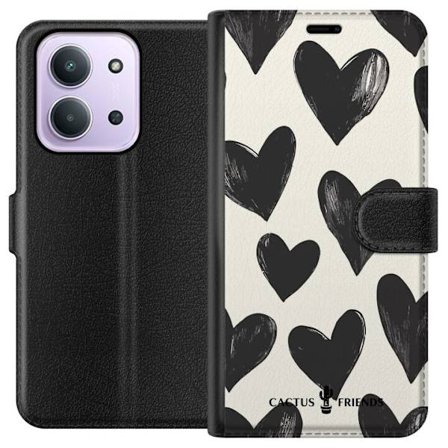 Kompatibel Tegnebogsetui til Xiaomi Xiaomi Redmi 15C Cactus and Friends - Bold Black Love Pattern
