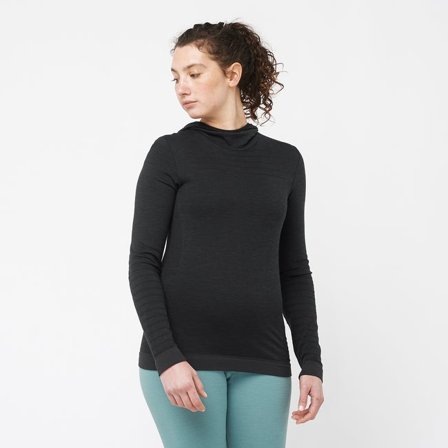 Salomon - T-shirt maniche lunghe con cappuccio da donna Essential Wool - Deep Black