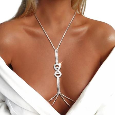 Funklende Rhinestone BH-kæde Sølv Krystal Brystkæder Sexet Natklub Strandfest Rave Body Chain til Kvinder og Piger