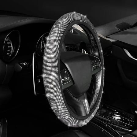 Bling-ohjauspyörän suojus (36-38 cm, valkoinen) Naisten timanttiohjaus