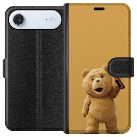 Kompatibelt Plånboksfodral till Apple Apple iPhone 17 Air Söt teddybjörn med ölflaska i handen på gul bakgrund, humoristisk illustration för pos