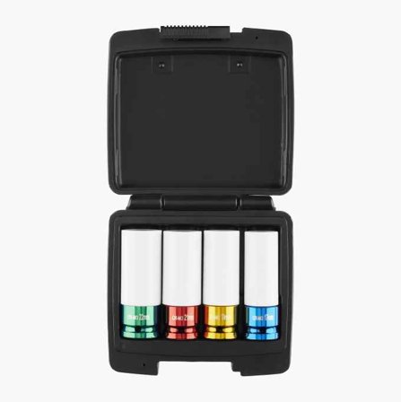 Biltema - Hjulmutterpiper 4 stk. i CrMo-stål, 1/2 firkantfeste - 17mm, 19mm, 21mm, 22mm for effektiv og sikker montering.