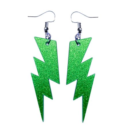 Earrings - Lightning - Green/Glitter - Acrylic - Oversize