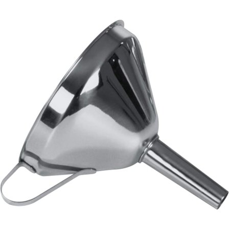 Robust konstruktion tragt i rustfrit stål med luftkanal, aftagelig si for nem rengøring, ideel til påfyldning af flasker og Burkari køkken