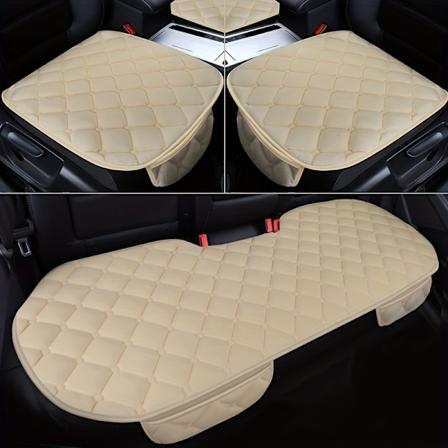3 stk Nye Høst- og Vinter Argyle Varme Bilputer Kort Plysj Tykkere Lærkant Gratis Pakke Tre-delt Sett Bil Universal Seteputer 3pcs Beige