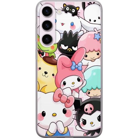 Kompatibelt Mobildeksel til Samsung Galaxy S23+ Tett mønster av søte figurer med store øyne i ulike farger og uttrykk med LABUBU-tekst