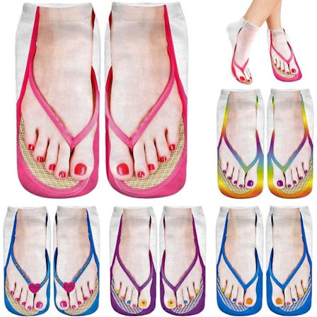 5 Par Flip Flop Sokker, 3D Mønster Manikyr Print Sokker, Flip Flop Sokker for Kvinner, Kvinner Personlig Lav Ankelsokker for Fotturer, Nyhet Morsomme