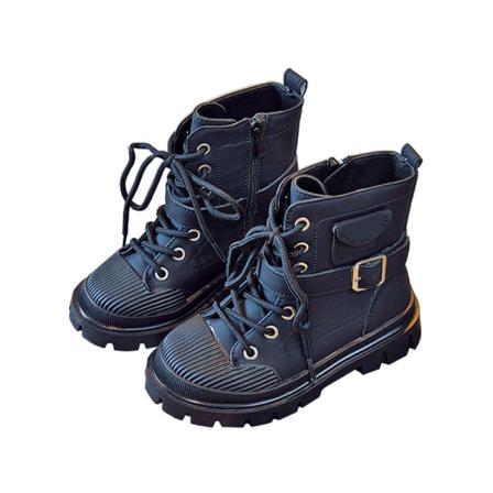 Unisex Barn Snörning Sido Zip Vinterskor High Top Combat Boot