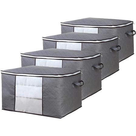 Tøjopbevaringspose 4-delt sæt, stor ikke-vævet undersengs opbevaringstaske med håndtag, til quilttøj, dynetæppe, pudelegetøj, 60 X 40 X 35 cm,