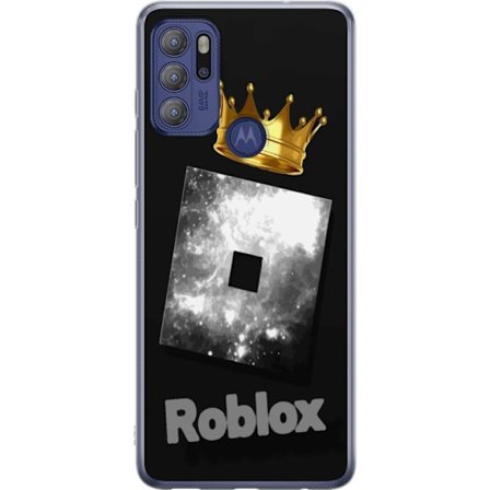 Kompatibelt Mobildeksel til Motorola Motorola Moto G60S Minimalistisk svart og sølvfarget Roblox-symbol med gylden krone og luksuriøs gamer-estetikk