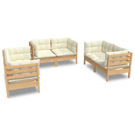 Vidaxl Loungegrupp Med Gräddvita Dynor 6 Delar Massiv Furu Creme