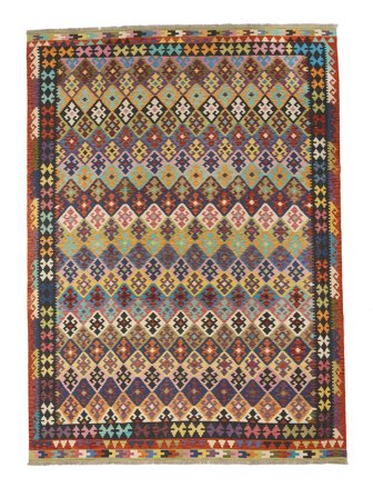 Hand Woven Kilim Afghan Old Style Rug 253X339 Wool Brown/Black Large