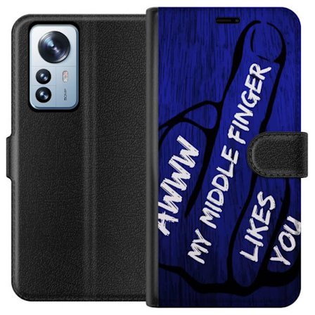 Kompatibelt Lommeboketui til Xiaomi 12 Pro Mørk typografisk illustrasjon med hjerteform og budskap om vennskap mot dyp blå tretekstur