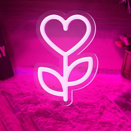 Hjerte Blomst Neonskilt Hjerteformet Neonlys Æstetisk LED Skilt Indretning Vægophæng Dekoration til Soveværelse Stue Spisestue Bar Klub Fest