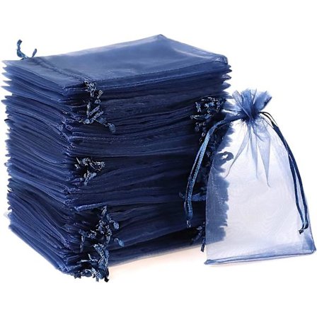 100 stk Organza gaveposer. 4x6" Bryllupsgaver Gaveposer med snøring. Marineblått nett