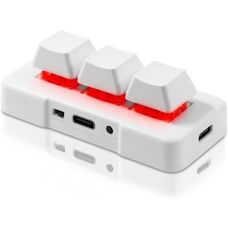 Tämä 3-näppäimen valkoinen mini langaton USB-näppäimistö on 2-in-1 mekaaninen pelinäppäimistö mukautettavilla pikanäppäimillä ja RGB LED -