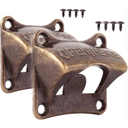 2 stk. veggmontert flaskeåpner, veggmontert flaskeåpner med skruer, retro design ølflaskeåpner, for barer, restauranter, kafeer, kjøkken