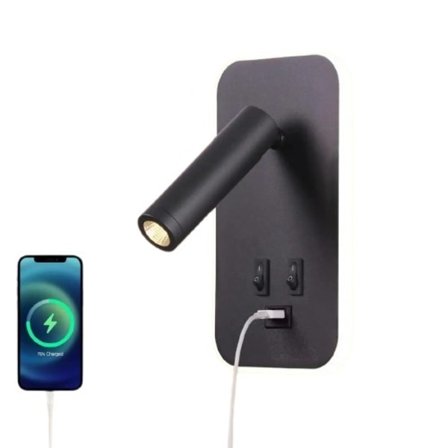 Bedside Vägg Lampa LED Vägg Ljus, Vägg Läs Ljus med Switch och USB Port