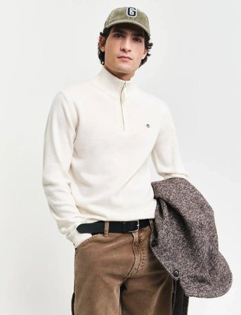 GANT Superfine Lambswool Half Zip - Cream - L