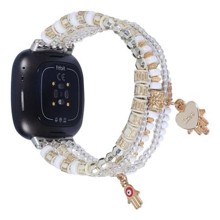 Fitbit Sense 2 / Versa 4 klockarmband med dekorativa pärlor och agat - Vit Vit