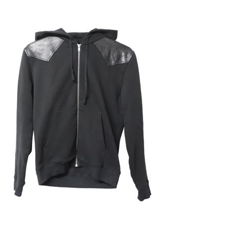 Saint Laurent Vintage Pre-Owned Zip Up Hoodie Jakke with Leather Detail in Black Cotton Sort, Herre
