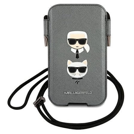 Karl Lagerfeld Saffiano Ikonik Karl&Choupette Head 6.1'' käsilaukku - Harmaa