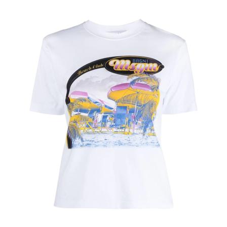 Msgm Cropped T-Shirt Hvid, Dame T-shirts, Størrelse: L