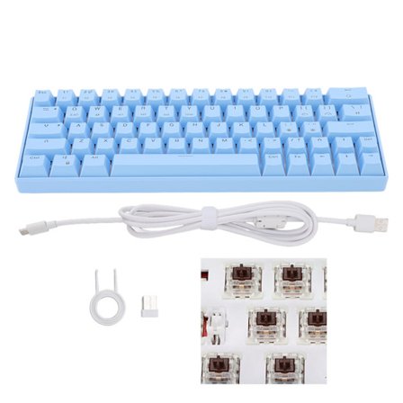 Mekanisk tastatur 64 taster hvidt lys 3 tilstande ergonomisk layout 4 valgfri switche blåt tastatur til WIN brun switch
