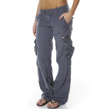 Kvinnor Raka Ben Bottom Elastisk Midja Cargo Byxa