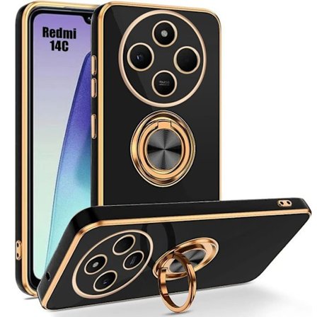 Coque til Xiaomi Redmi 14C - Anti-ridsebeskyttelse med 360° roterende ring - Sort