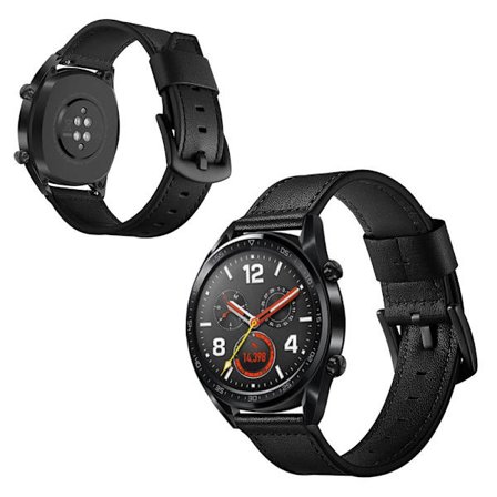 Huawei Watch GT / Watch 2 / Watch Magic kvalitet ægte læder Urrem - Sort