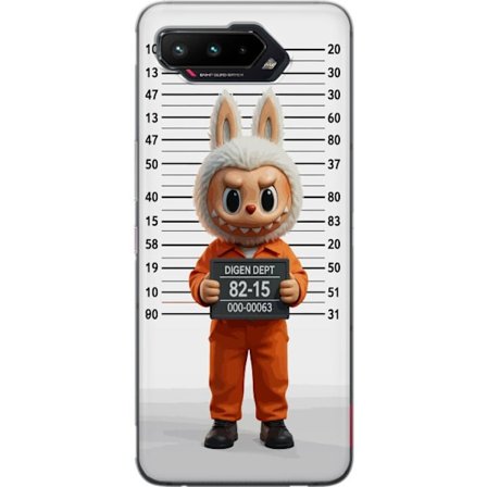 Yhteensopiva Puhelinkuori Asus Asus ROG Phone 5 Söpö piirretty pupuhahmo vankilavaatteissa ja vankinumerolla taustana mittamerkinnät