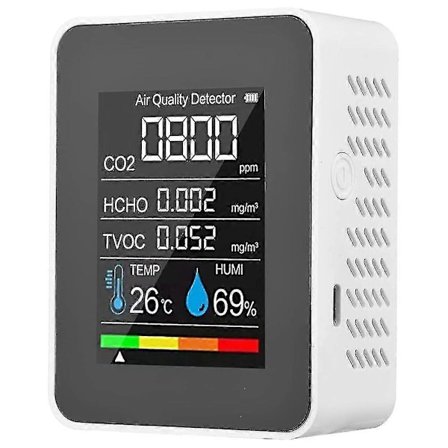 5-i-1 Luftkvalitetsmätare Tvoc Hcho Temperatur Fuktighet Co2-mätare, Usb Laddningsbar Co2-detektor