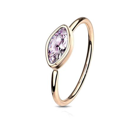 Piercingring I Roseguldpläterad 316l Stål Med Oval Rosa Cz
